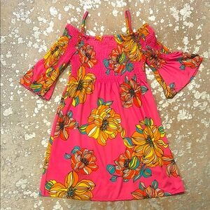 Trina Trina Turk Floral Pink floral smocked 3/4 sleeve comfy mini dress